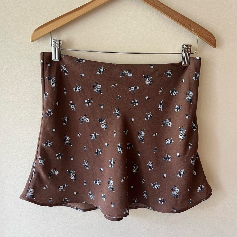 H&M Coquette Grunge Mini Brown Floral Flounce Skirt Fairycore Cottagecore Size 6